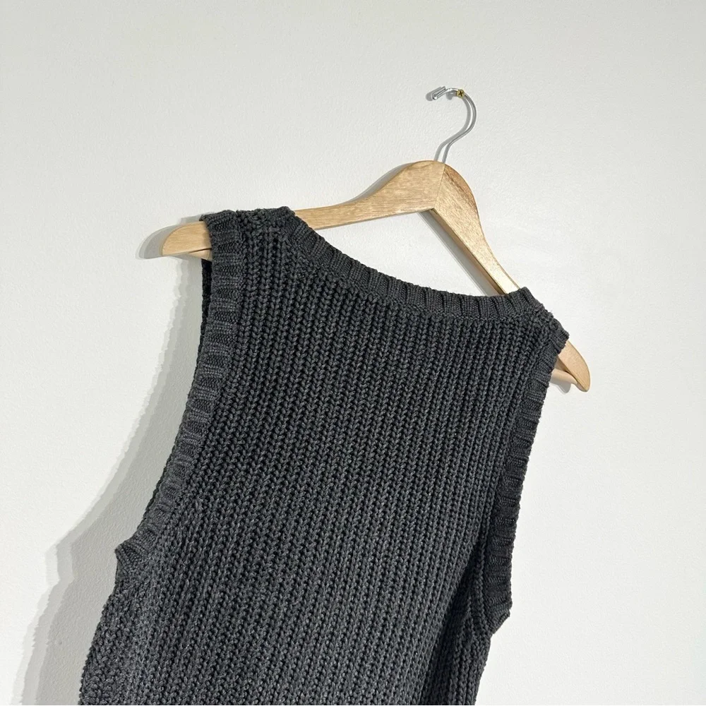 XCVI Chunky Knit Hi Low Cotton Sweater Vest sleeveless grey